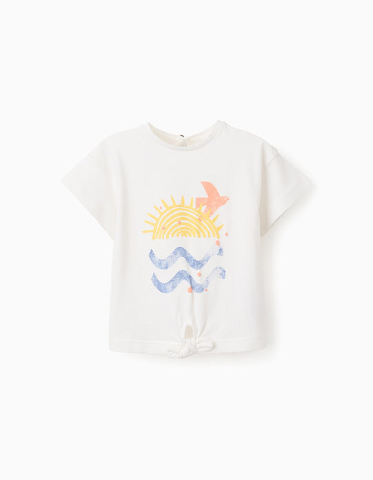 Cotton T-shirt with Knot for Baby Girls 'Sunshine', White