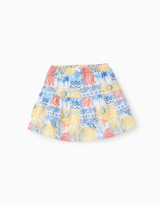 شورت بكشكش للبنات برسمة، أصفر/أزرق/أبيض