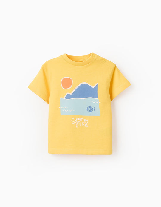 تيشيرت قطني للأولاد الرضع صيف، أصفر