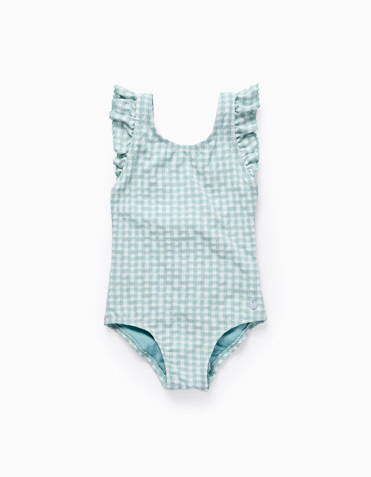 Vichy Swimsuit with Ruffles for Baby Girls 'B&S', Aqua Green