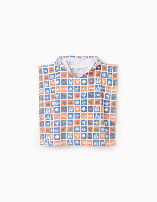 Beach Hooded Poncho for Baby, Blue/Orange/White