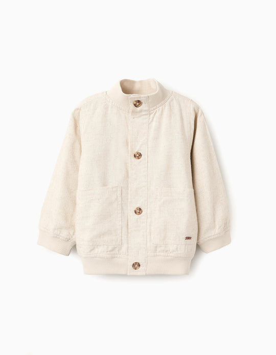Linen Bomber Jacket for Baby Boys, Beige