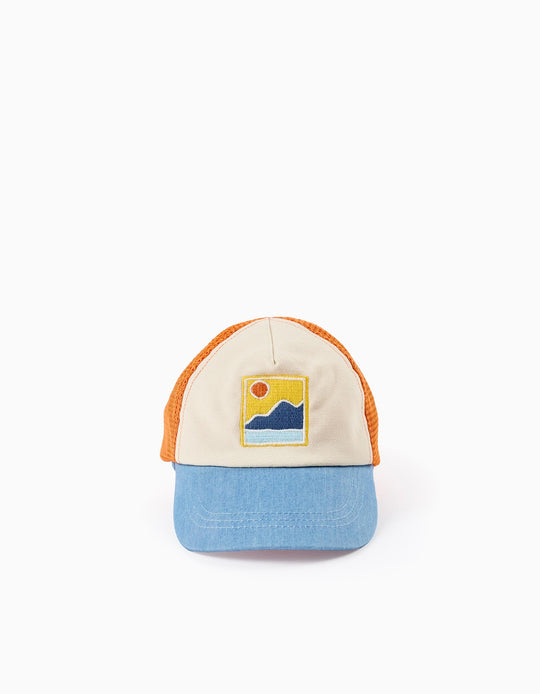 قبعة قطنية مزدوجة القماش للأولاد الرضع Island، برتقالي/بيج/أزرق