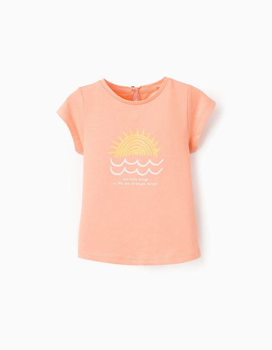 تيشيرت قطني للبنات الرضع Sunshine، مرجاني
