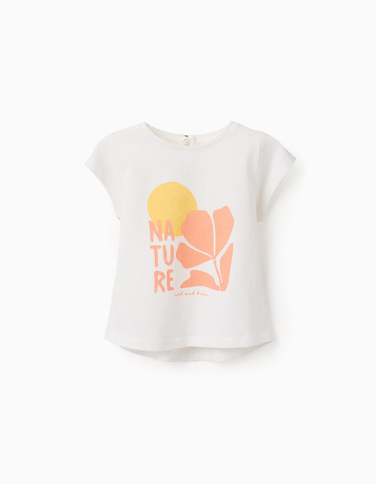 تيشيرت قطني للبنات الرضع Nature، أبيض