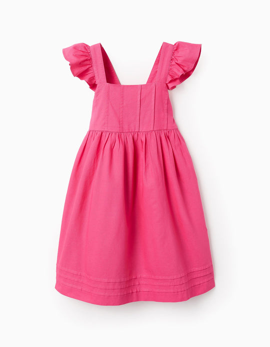 Cotton and Linen Dress with Ruffles for Girls, Pink