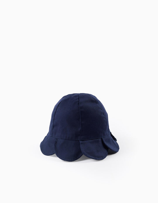 قبعة بتلات مع أربطة جانبية للبنات الرضع، أزرق داكن