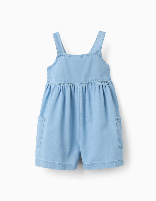 أفرول قصير من الجينز خفيف للبنات الرضع، أزرق