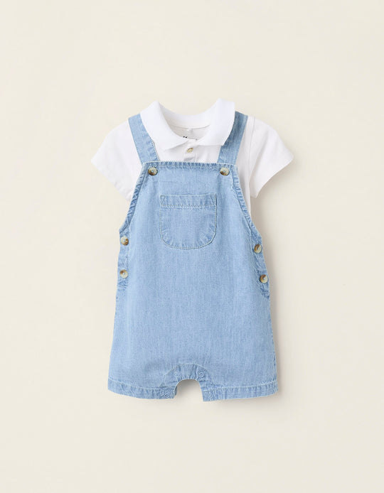 Bodysuit + Short Dungarees for Newborns, Blue/White