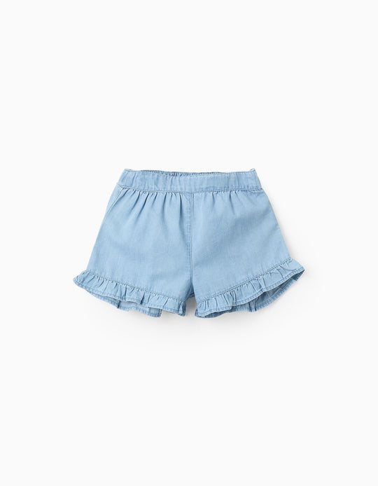 شورت دنيم بكشاكش للبنات الرضع، أزرق