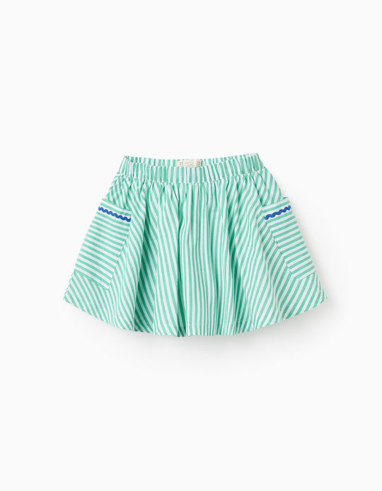 تنورة مخططة مع شورت مدمج للبنات، أخضر/أبيض