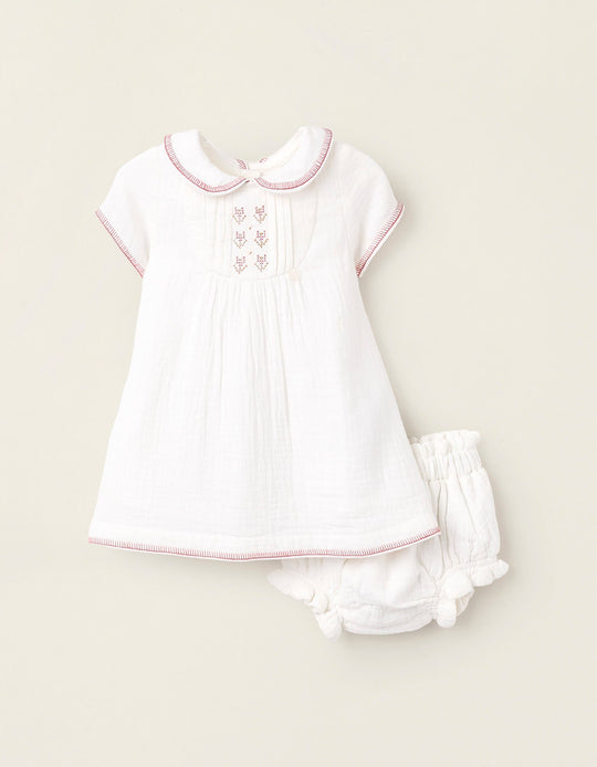 Dress + Bloomers for Newborn Girls, White