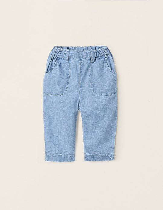 Denim Trousers for Newborns, Light Blue