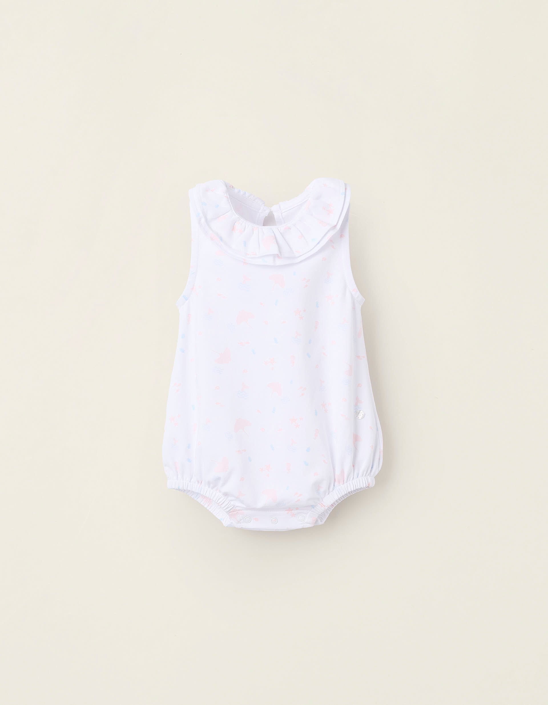 Overall with Ruffles and Motif for Newborn Girls 'Stripes', White | La vie en Rose | KSA