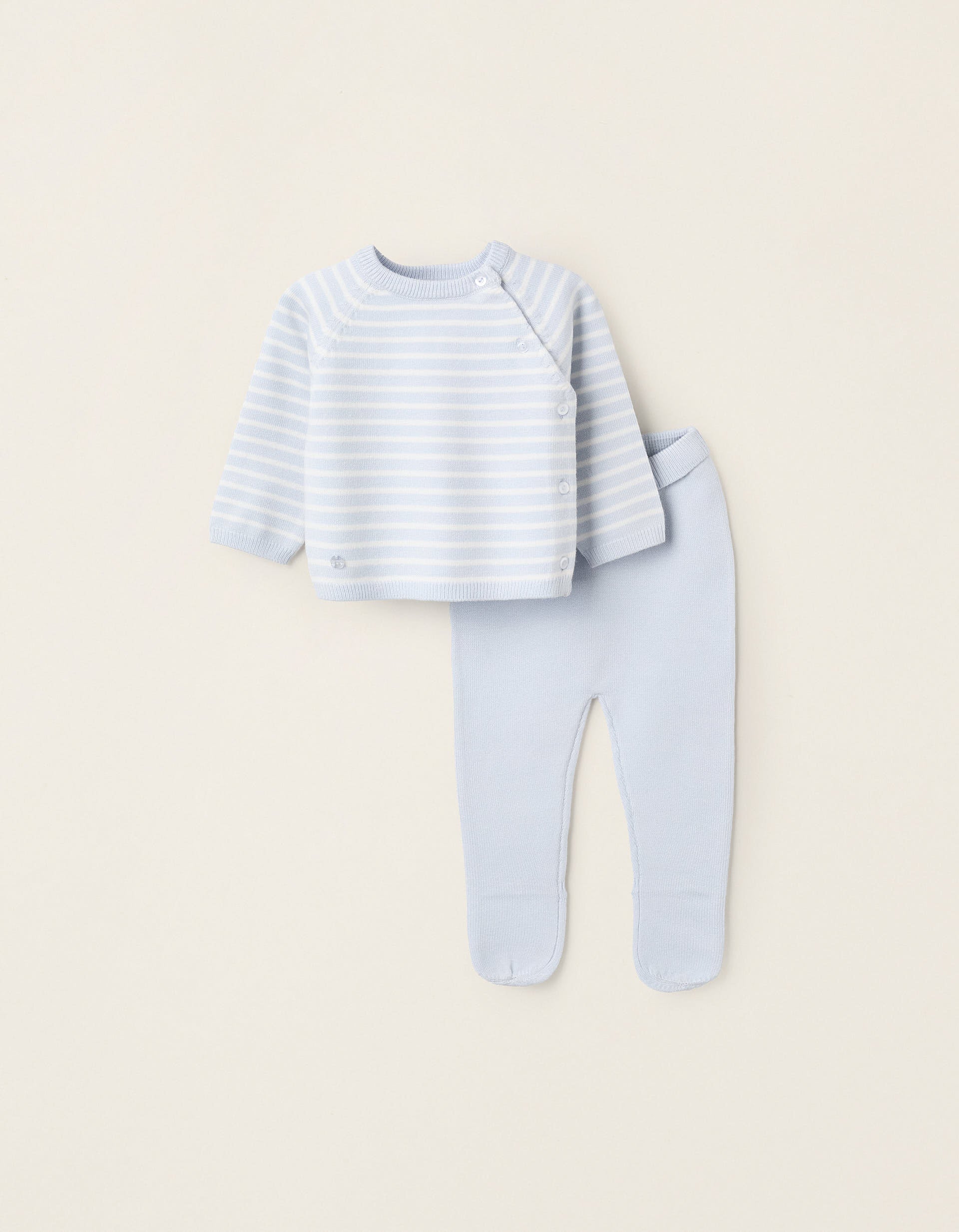 Striped Knitted Set for Newborn Boys, Blue | Ziddy KSA