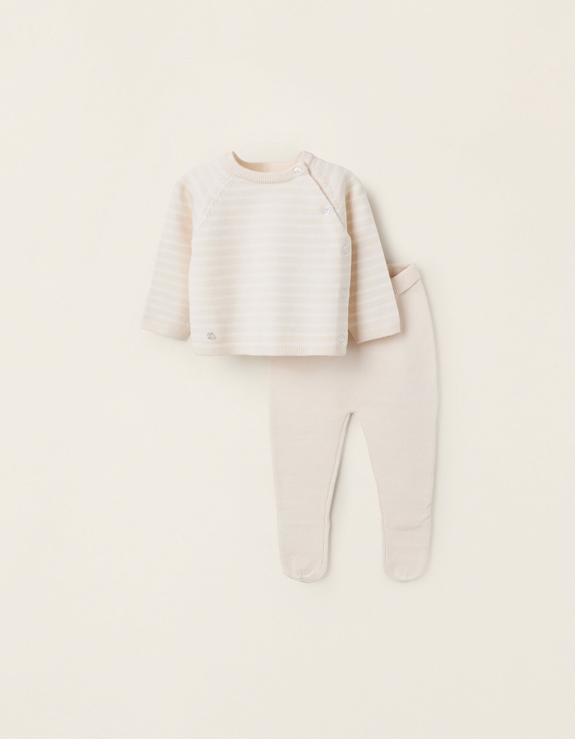 Striped Knitted Set for Newborns, Beige | Ziddy KSA