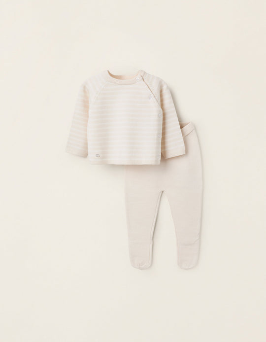 Striped Knitted Set for Newborns, Beige
