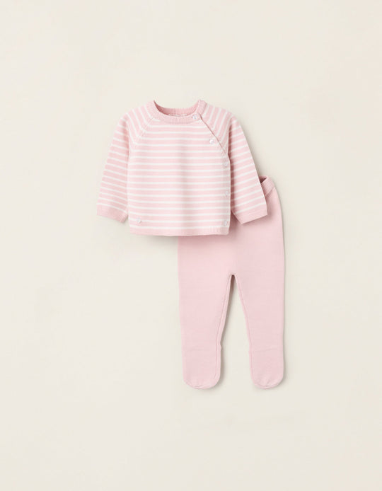 Striped Knitted Set for Newborn Girls, Pink