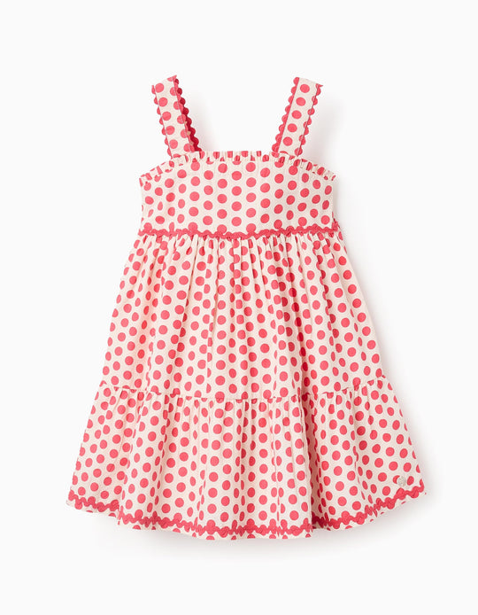 فستان حمالات منقط للبنات الرضع، أبيض/أحمر