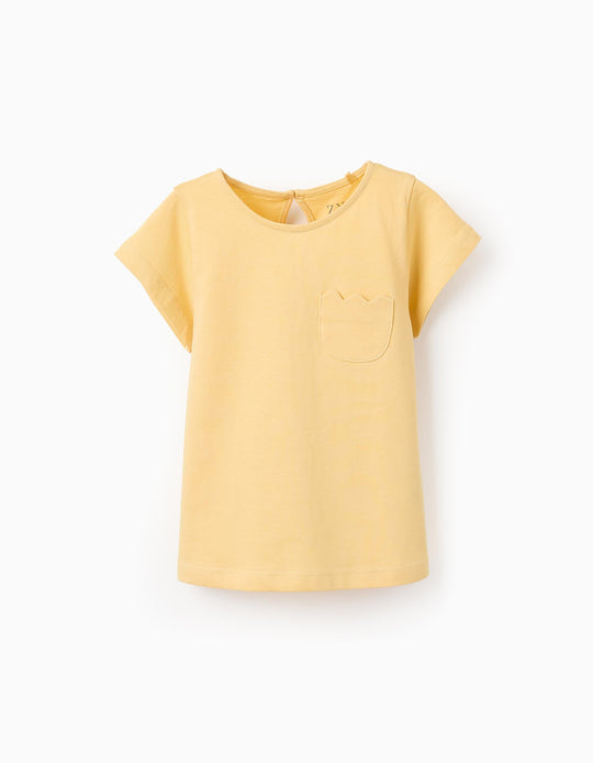 تيشيرت بجيب مموج للفتيات، أصفر