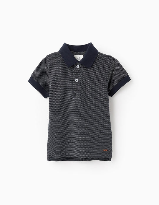 Polka Dot Polo for Baby Boys, Dark Blue/White