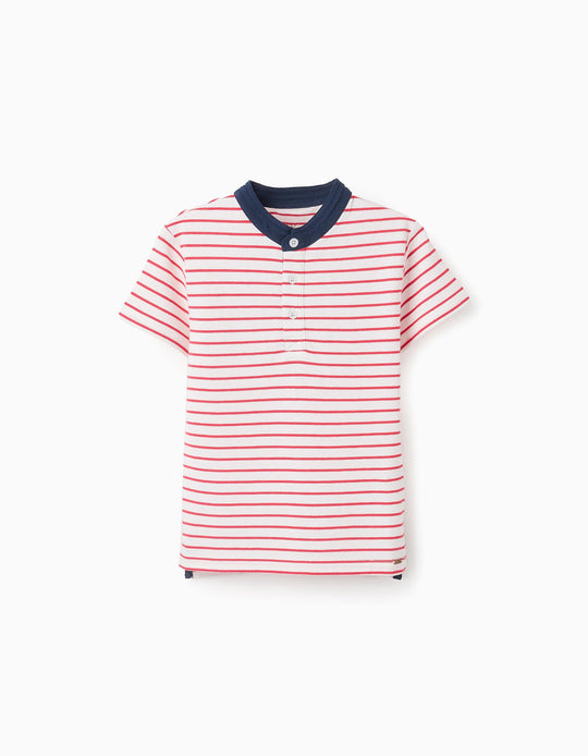 Striped Cotton Piqué Polo Shirt for Boys, White/Red