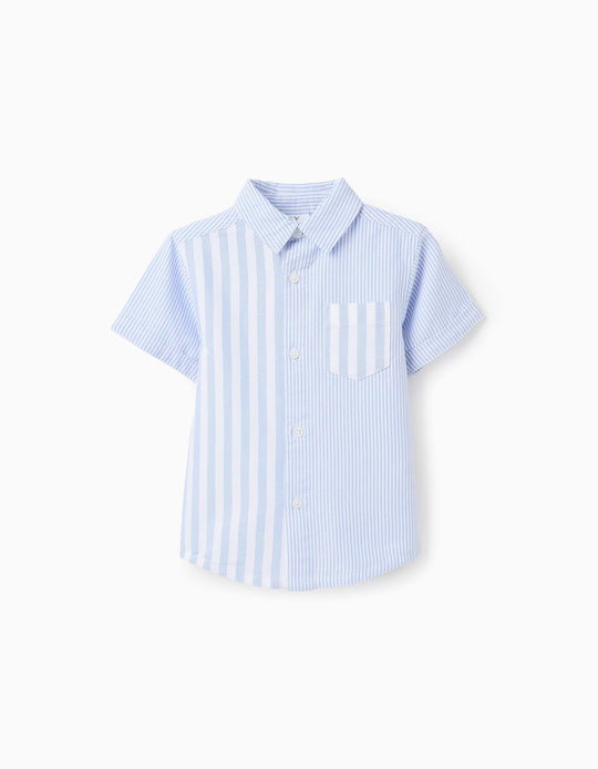 Short Sleeve Striped Shirt for Baby Boys, Blue/White