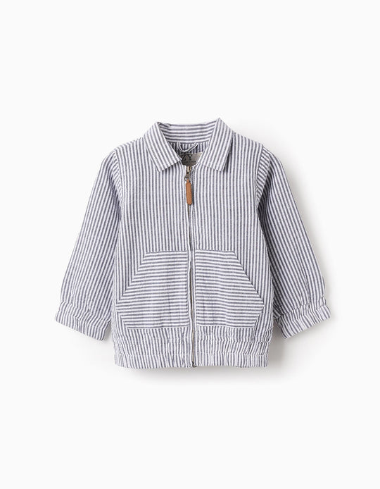 جاكيت قطني مخطط للمواليد الأولاد، أبيض/أزرق