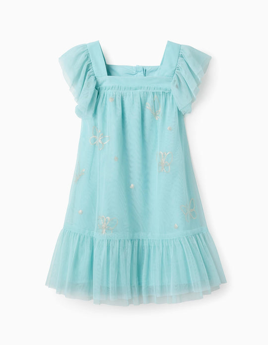 Tulle Dress with Butterflies for Girls, Turquoise