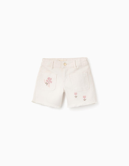 Shorts with Cross-Stitch Embroidery for Girls, Beige/Pink