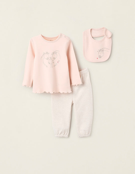 3-Piece Set for Baby Girls 'Giraffe', Pink/Beige