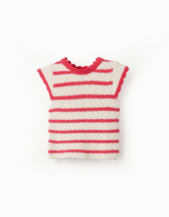 Striped Knit Top for Baby Girls, Beige/Red