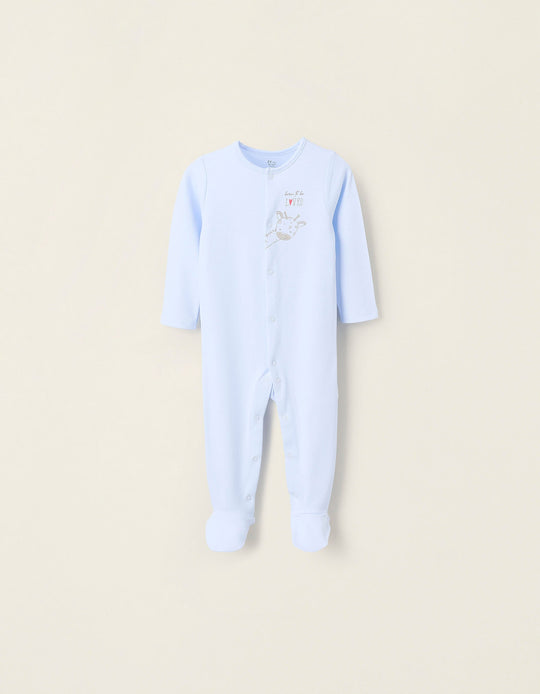Cotton Sleepsuit for Baby Boys 'Giraffe', Light Blue