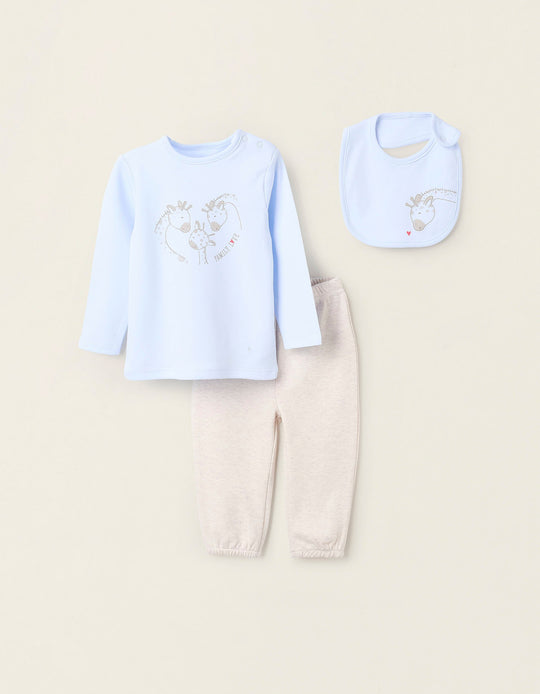 طقم 3 قطع للأولاد الرضع زرافة، أزرق/بيج