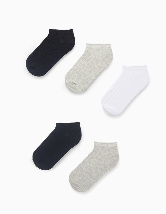 Pack of 5 Pairs of Ribbed Ankle Socks for Boys, Multicolour