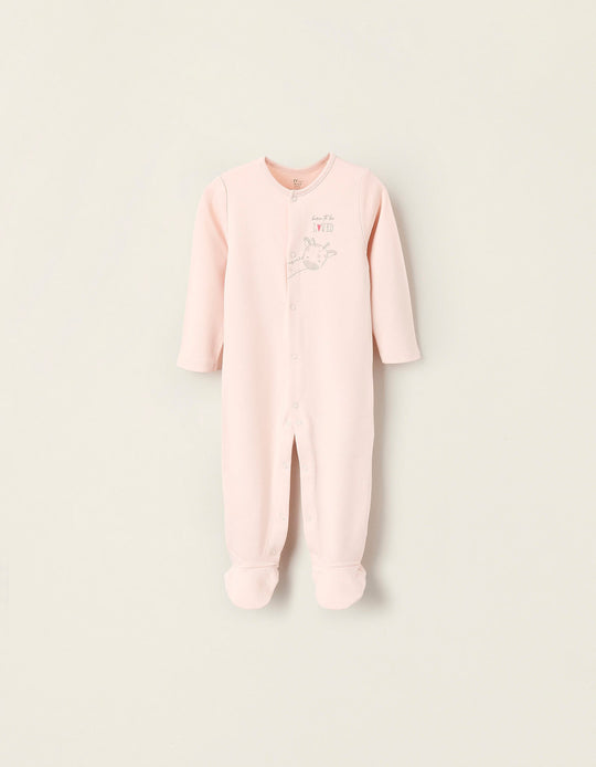Cotton Sleepsuit for Baby Girls 'Giraffe', Pink