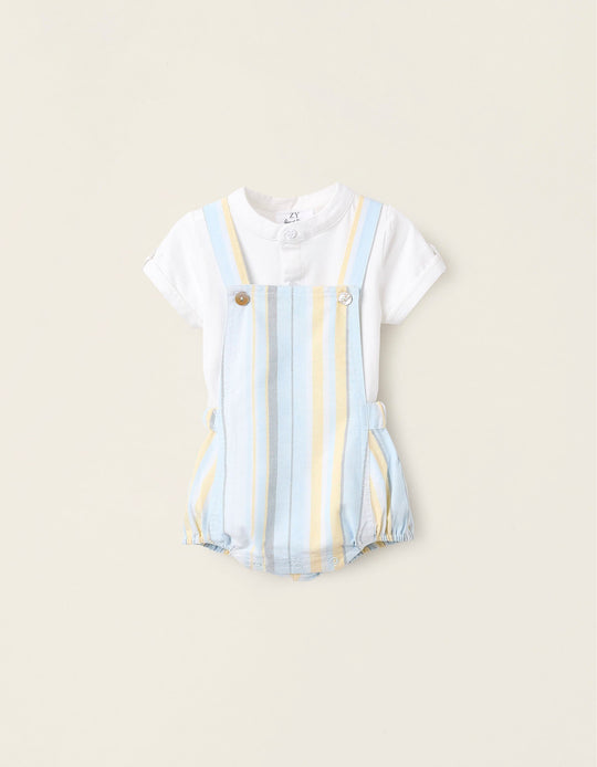 Bodysuit + Striped Jumpsuit for Newborn Boys, White/Multicolour