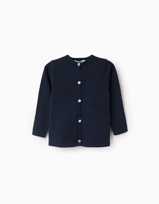 Round Neck Cardigan for Baby Girls, Dark Blue