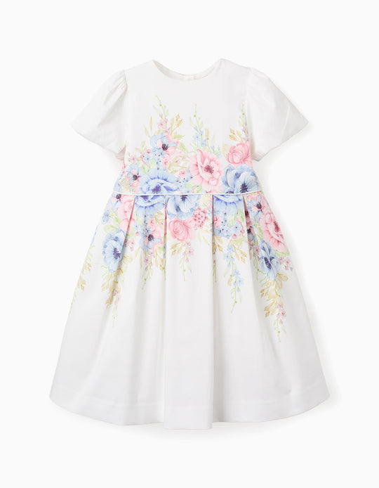 فستان مزين بحجم للبنات، أبيض