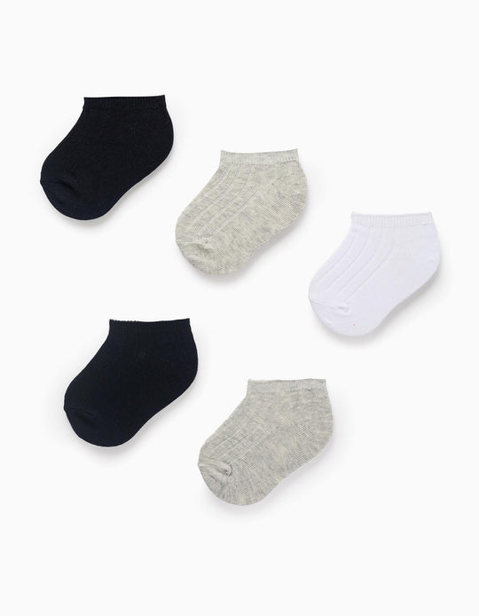Pack of 5 Pairs of Ribbed Ankle Socks for Baby Boys, Multicolour