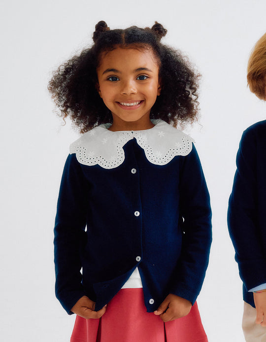 Round Neck Knit Sweater for Girls, Dark Blue