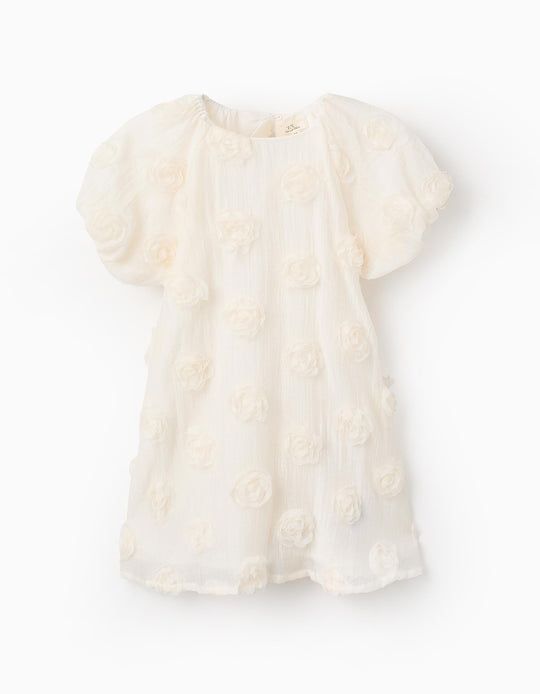 3D Flower Dress for Girls, White