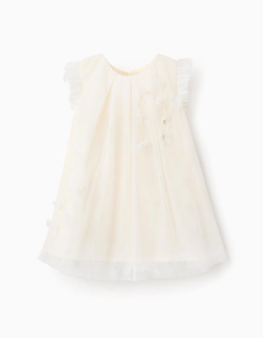 فستان تول مزين بفراشات للمواليد البنات، أبيض