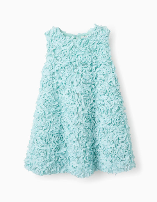 فستان تول مزهر بتطبيقات للفتيات، أخضر مائل للأزرق