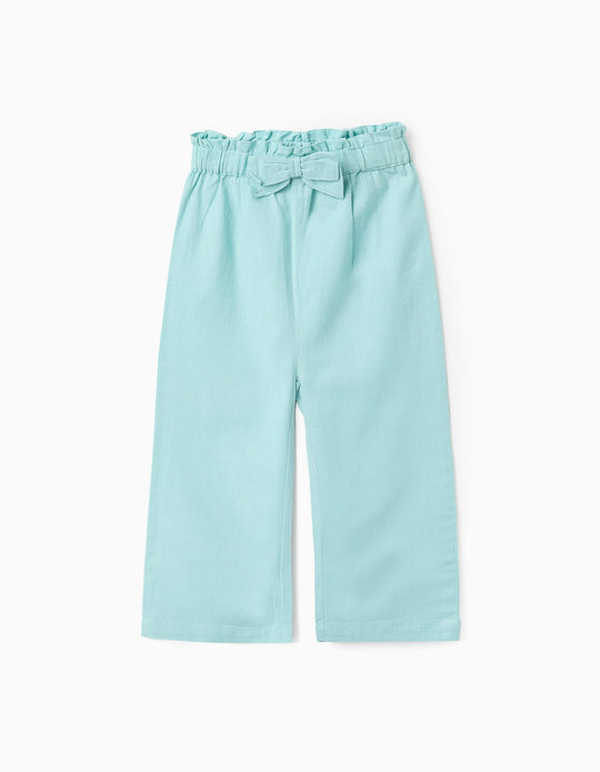 بنطال قطن وكتان للمواليد البنات، أزرق فاتح