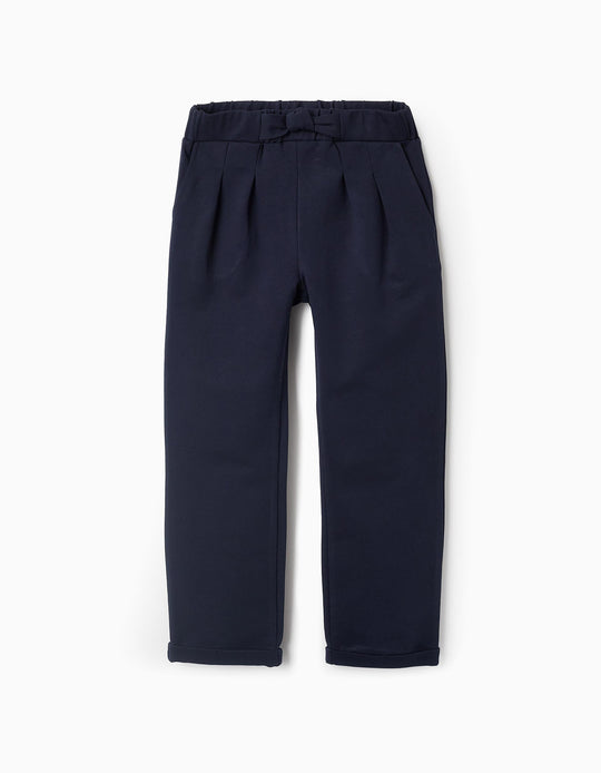 Trousers with Creases and Bow at the Waist for Girls, Dark Blue
