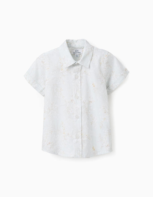 Floral Cotton Shirt for Baby Boys, Light Green