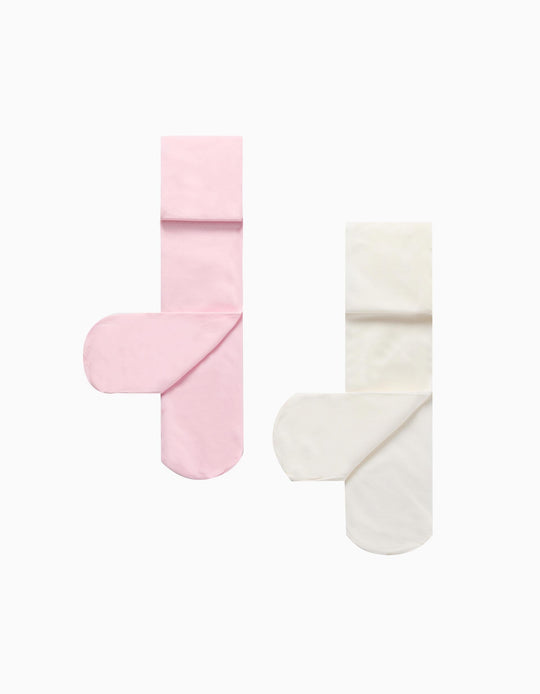 طقم 2 جوارب ميكروفايبر للمواليد البنات، أبيض/وردي
