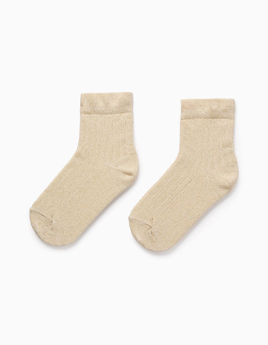 جوارب مضلعة بخيوط لوريكس للبنات، ذهبي