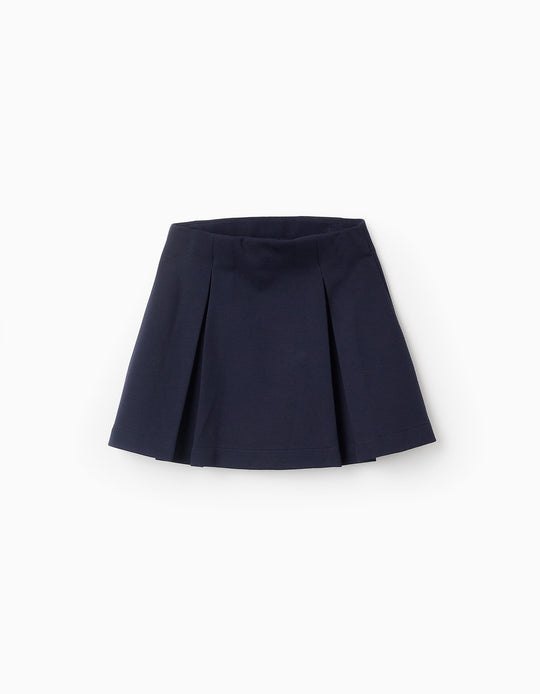 Punto Roma Skirt with Pleats for Girls, Dark Blue